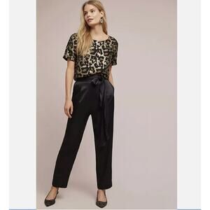 ett:twa by Anthropologie Sash Tie Waist Satin Ankle Black Dress Pants 14‎